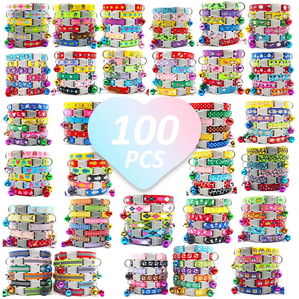100Pcs Dog Collar with Bells Adjustable Customize Necklace Puppy Kitten Collar Accessories Pet Shop Products Rabbit Neck Strap