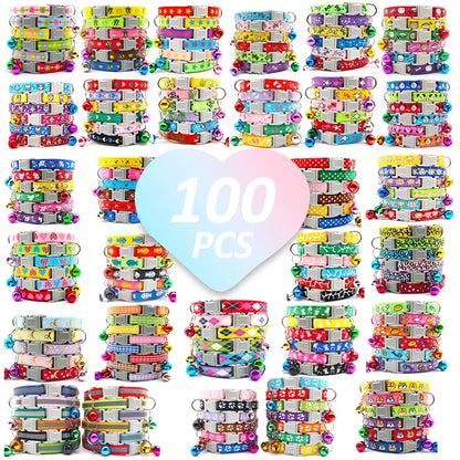 100Pcs Dog Collar with Bells Adjustable Customize Necklace Puppy Kitten Collar Accessories Pet Shop Products Rabbit Neck Strap