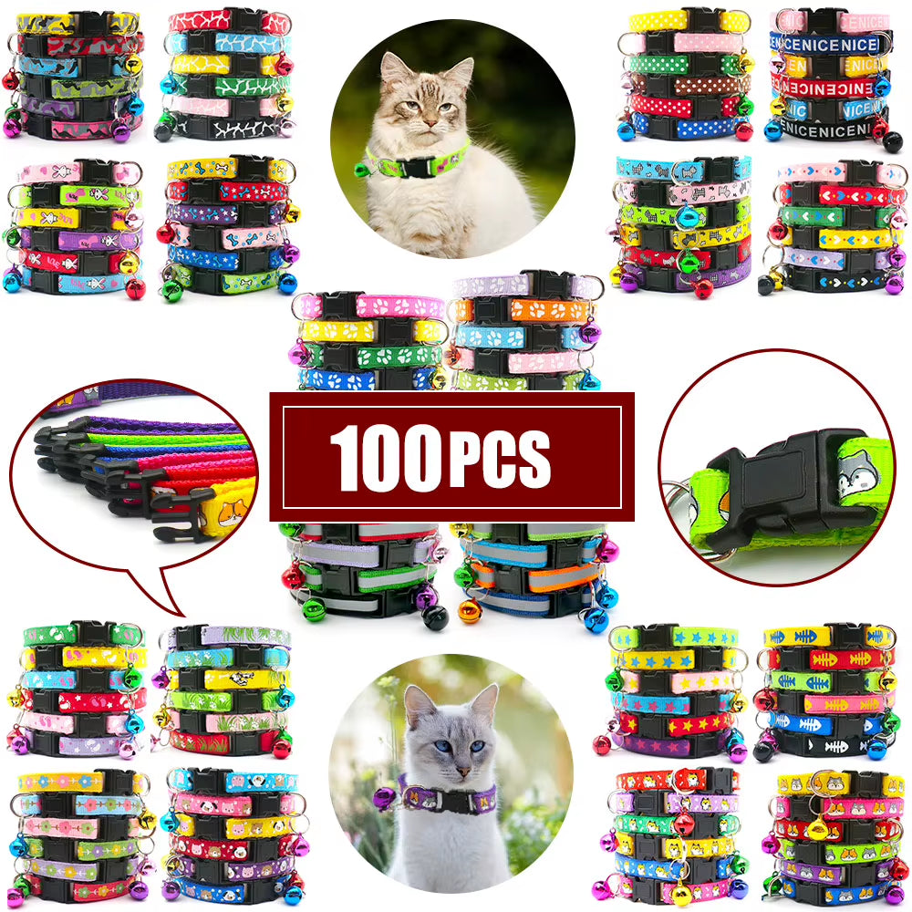 100Pcs Dog Collar with Bells Adjustable Customize Necklace Puppy Kitten Collar Accessories Pet Shop Products Rabbit Neck Strap