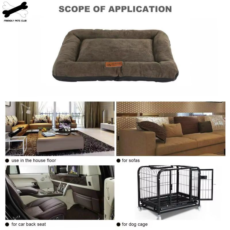 Soft Dog Bed Mattress Mat Crate Kennel Pad Washable Cloth Anti-Slip Bottom Indoor Outdoor for Large Medium Small Dogs Cats