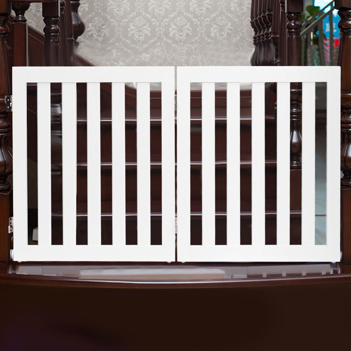 Cerca 2 Paneles Plegable Para Mascotas Valla De Madera Para Perros Puerta De Seguridad Barrera Expandible Blanco