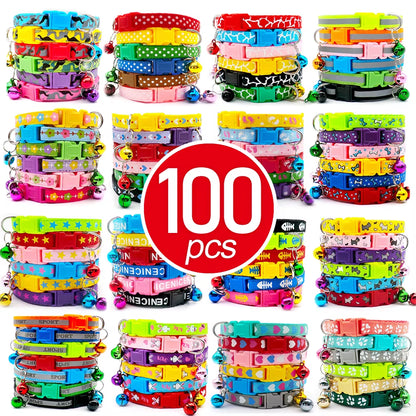 100Pcs Dog Collar with Bells Adjustable Customize Necklace Puppy Kitten Collar Accessories Pet Shop Products Rabbit Neck Strap