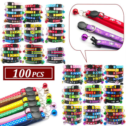 100Pcs Dog Collar with Bells Adjustable Customize Necklace Puppy Kitten Collar Accessories Pet Shop Products Rabbit Neck Strap