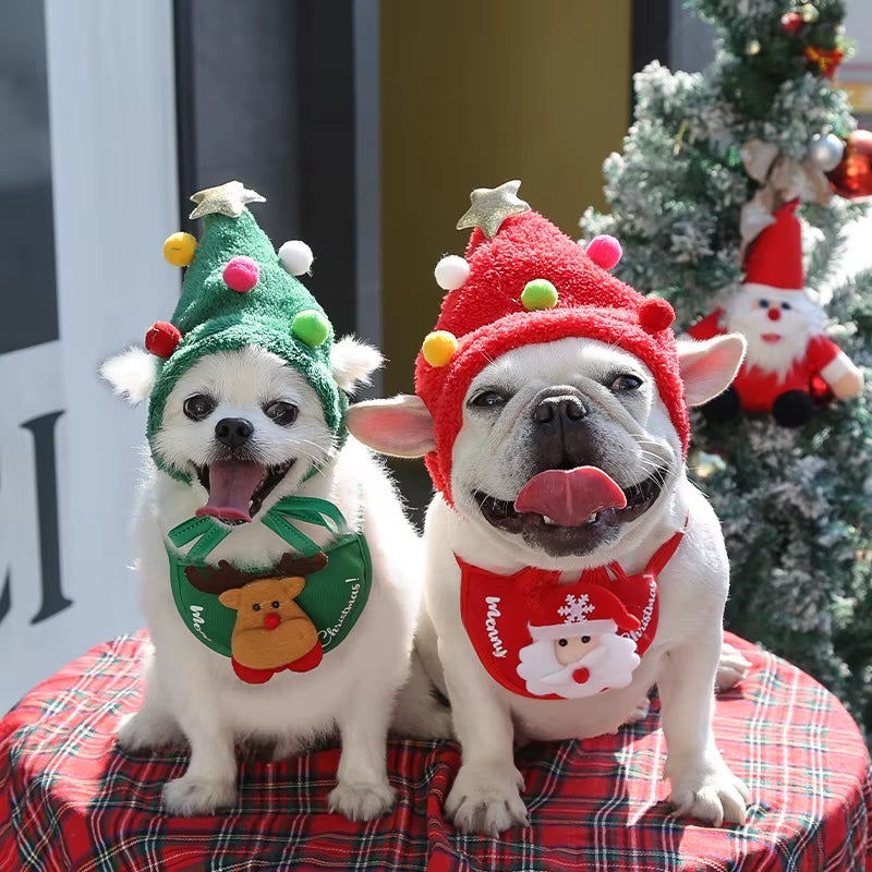 Funny Dog Christmas Hat Pets Santa Bibs New Year Party Cosplay Costume Puppy Cap Cute Cats Bandana Clothes Accessories Gift