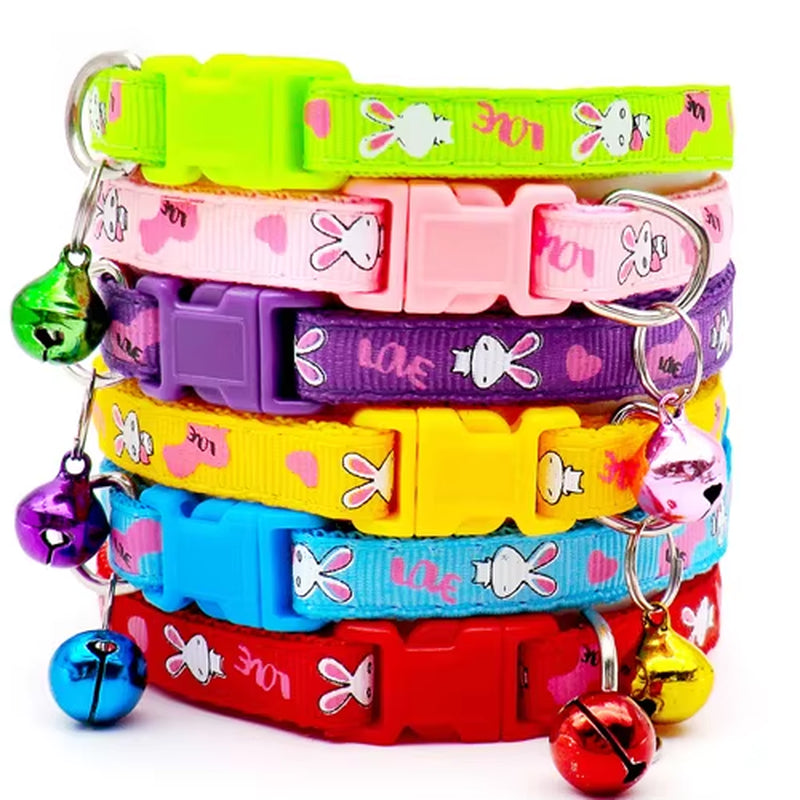 100Pcs Dog Collar with Bells Adjustable Customize Necklace Puppy Kitten Collar Accessories Pet Shop Products Rabbit Neck Strap